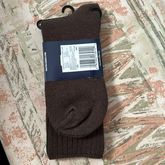 Polo Ralph Lauren crew socks brown new with tags size large 10-13 cotton spandex - Picture 2 of 2